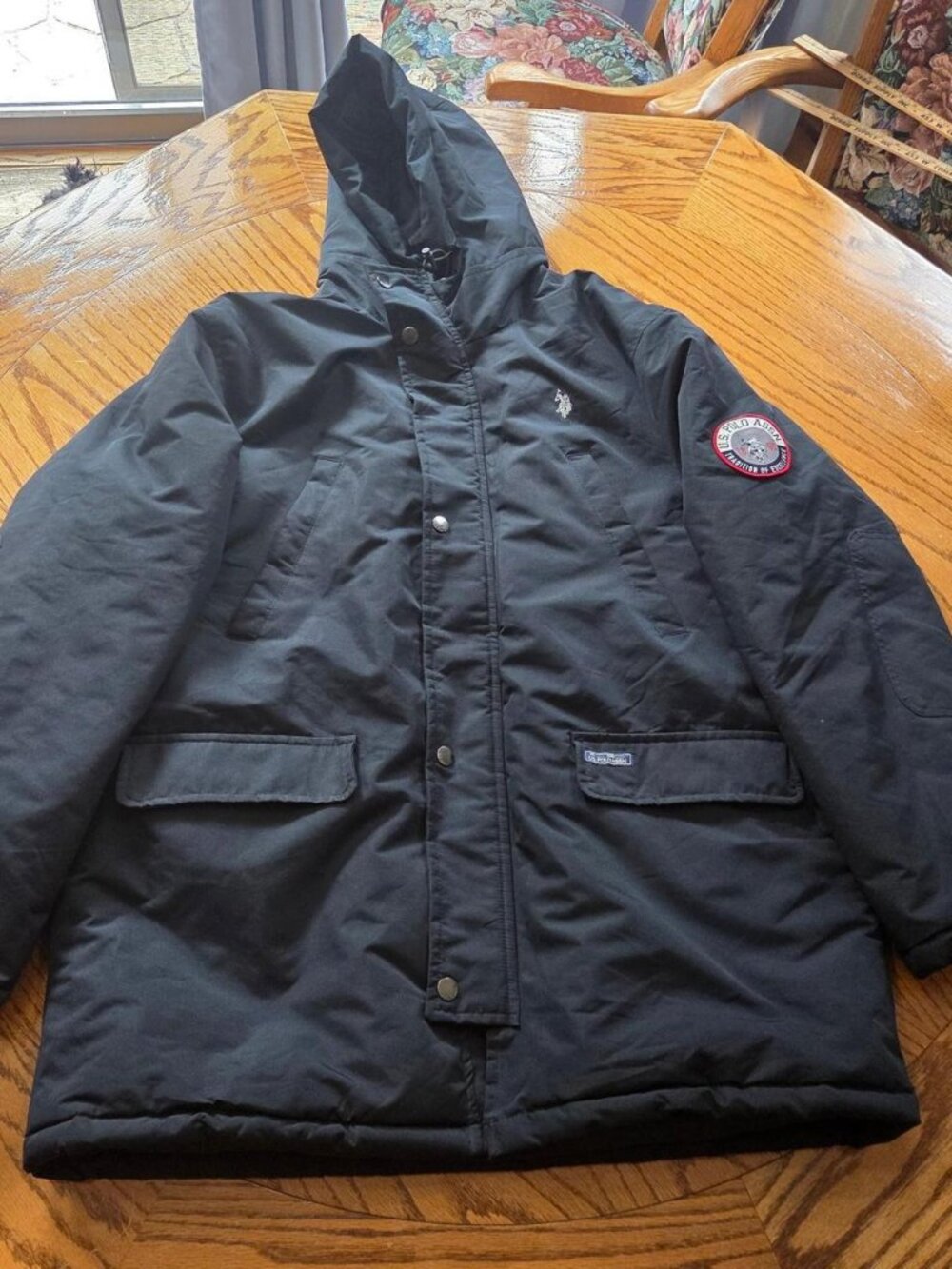 U.S. Polo Assn. Black Hooded Puffer Jacket Size XL